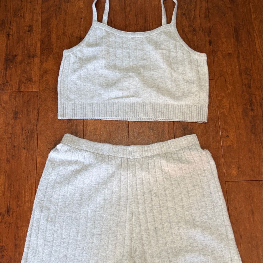 Wilt Light Gray Knit Pajama Set shorts and matching Cami in very light gray